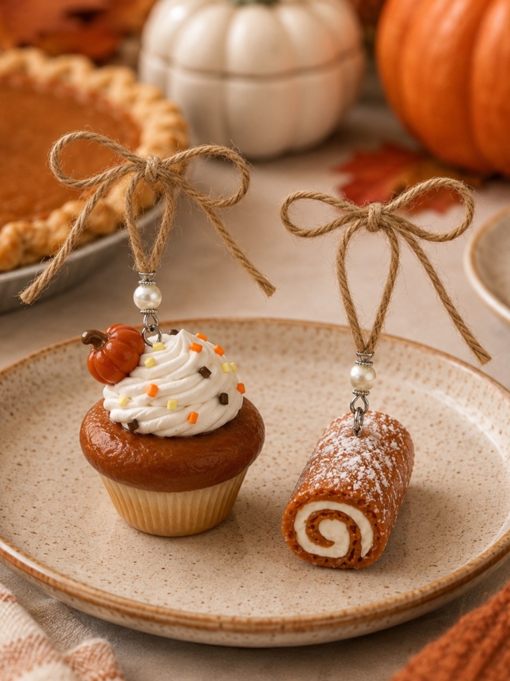 Pumpkin Cupcake or Pumpkin Roll Ornament | Handmade Fall Dessert Decor